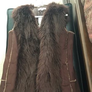 New Chocolate Brown Shearling Vest with Fur
